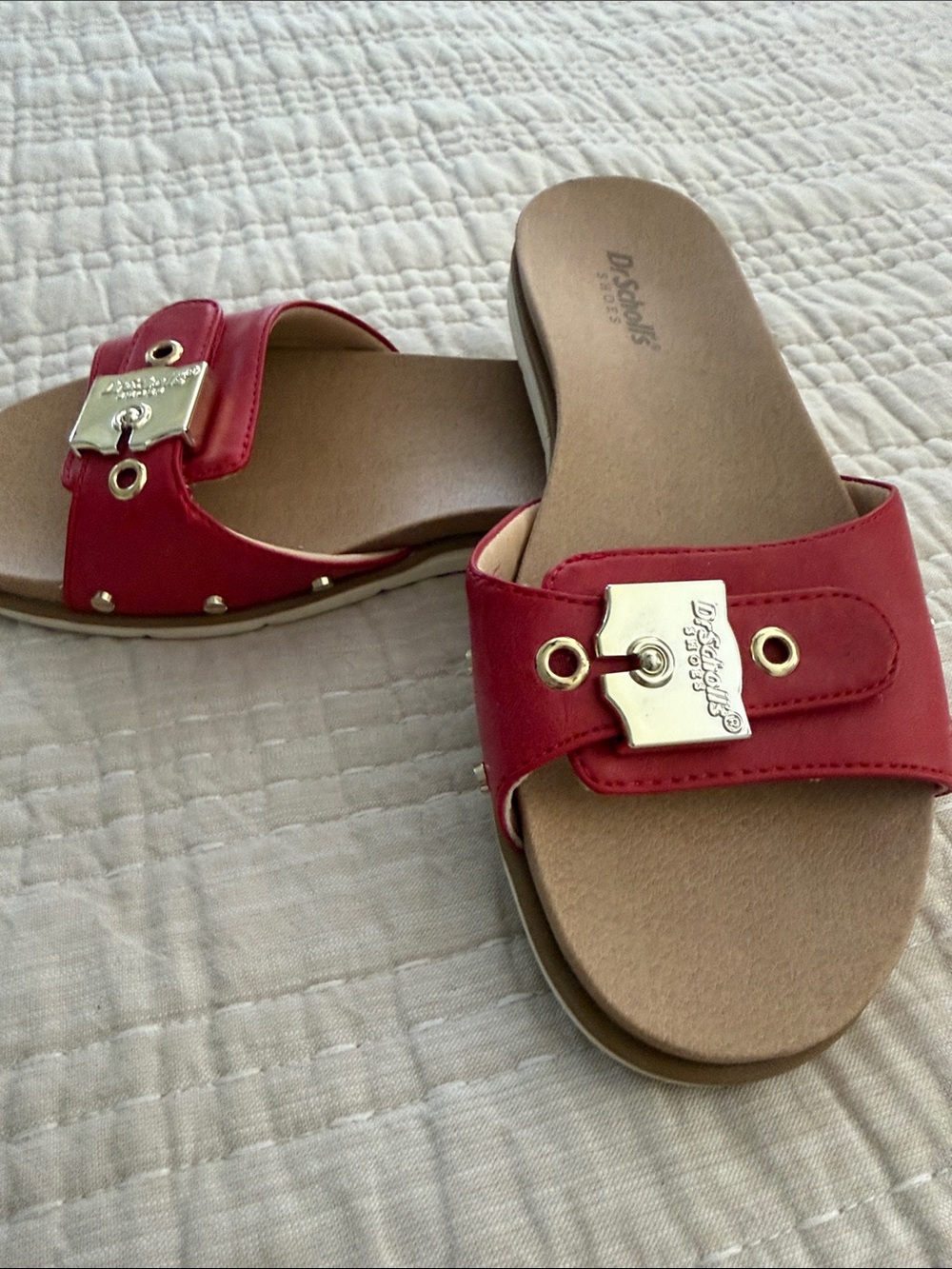 Dr. Scholl’s Red Slide Sandals with Gold Plaque - Picture 5 of 7